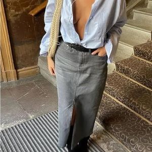 Djerf Avenue Denim Skirt Midi Washed Grey